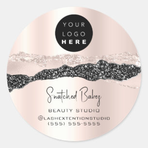 Logo QR Code Online Shop Silver Glitter Rose Blush Classic Round Sticker