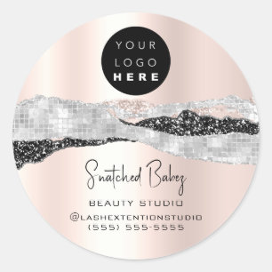 Logo QR Code Online Shop Silver Glitter Rose Classic Round Sticker