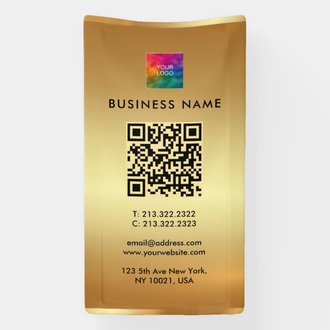  Logo QR Code Outdoor Vertical Faux Gold Branding Banner (Vertical)