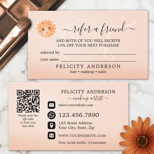 Logo QR Code Peach Beauty Referral Card (Creator Uploaded)