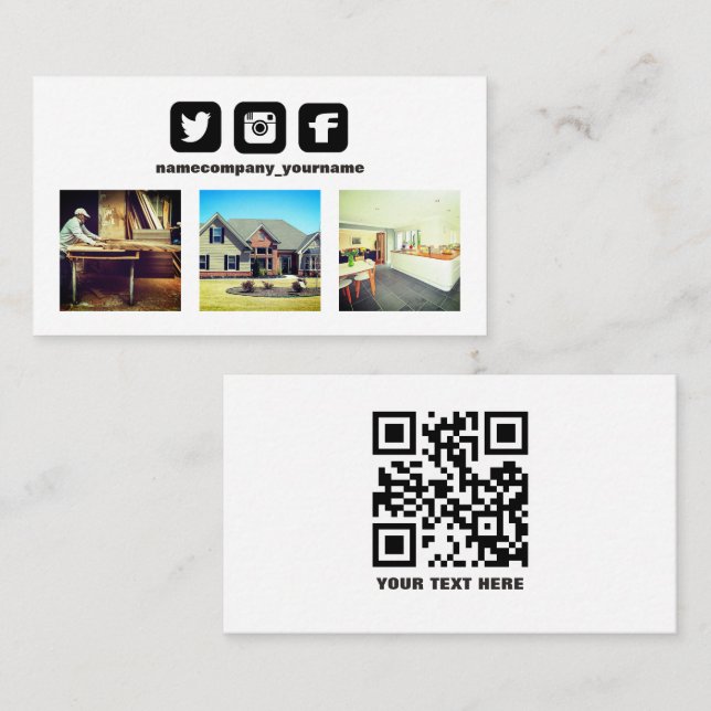 Logo QR code photo social media icons Business Car Card (Front/Back)