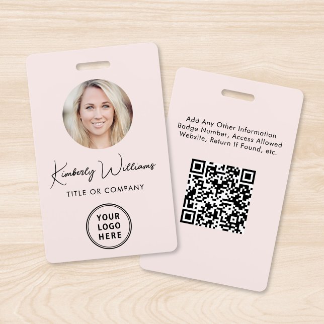 Logo QR Code Pink Employee Photo ID Badge (Creator Uploaded)