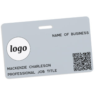Logo QR Code Professional Business Blue Name ID Badge