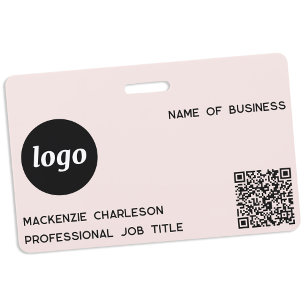 Logo QR Code Professional Business Blush Pink Name ID Badge