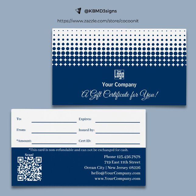 Logo QR Code Promo Blue White Gift Certificate (Logo QR Code Promo Blue White Gift Certificate, 3.5x2,  Track.ID, Professional)