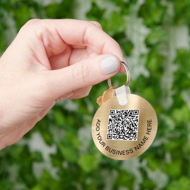 Logo QR Code Promotional Gold Key Ring (Hand)