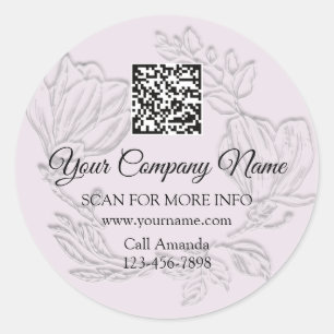 Logo QR Code Promotional Shop Floral Silver Lilac Classic Round Sticker