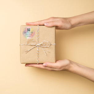 Logo QR Code Promotional Shop Holograph Floral  Classic Round Sticker