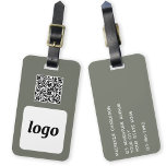 Logo QR Code Sage Green Business Promotional Luggage Tag<br><div class="desc">Simple logo and QR Code design for your business. Replace the logo, QR code destination URL and name and address details with your own - or leave the back blank. Change the background colour from sage green in the design tool to customise. Ideal for as a promotional item to give...</div>