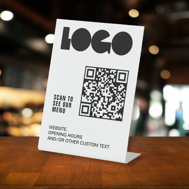 Logo QR code Scan menu White Restaurant table Pedestal Sign (Creator Uploaded)