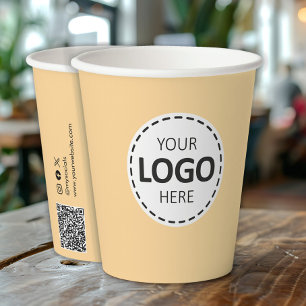 Logo, QR Code Social Media Custom Beige Paper Cups