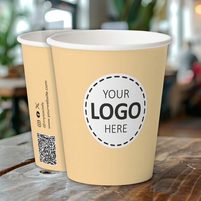 Logo, QR Code Social Media Custom Beige Paper Cups (Creator Uploaded)