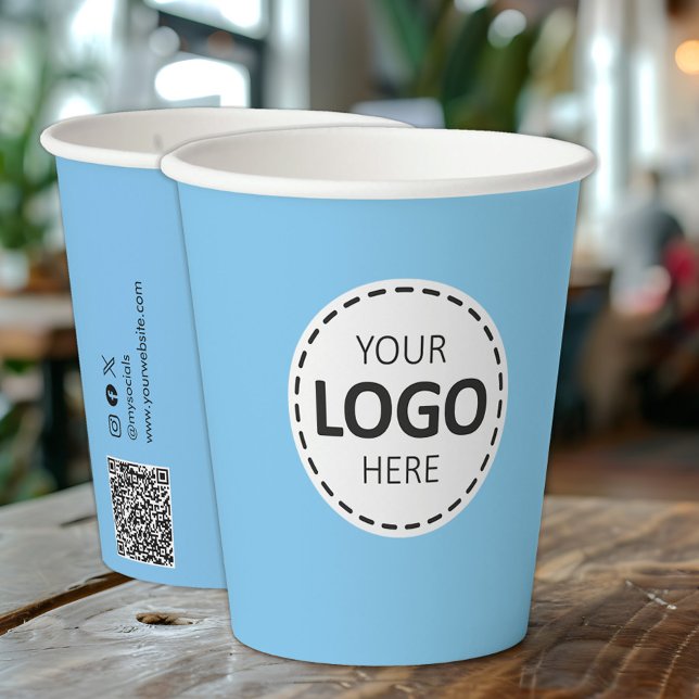 Logo, QR Code Social Media Custom Blue Paper Cups (Creator Uploaded)