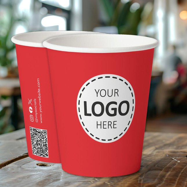 Logo, QR Code, Social Media Custom Red Paper Cups (Creator Uploaded)