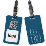 Logo QR Code Teal Green Business Promotional Luggage Tag<br><div class="desc">Simple logo and QR Code design for your business. Replace the logo, QR code destination URL and name and address details with your own - or leave the back blank. Change the background colour in the design tool to customise. Ideal for as a promotional item to give to clients, customers...</div>