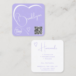 Logo QR Code Template Calligraphy Lilac Heart Square Business Card