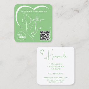 Logo QR Code Template Calligraphy Mint Green Heart Square Business Card