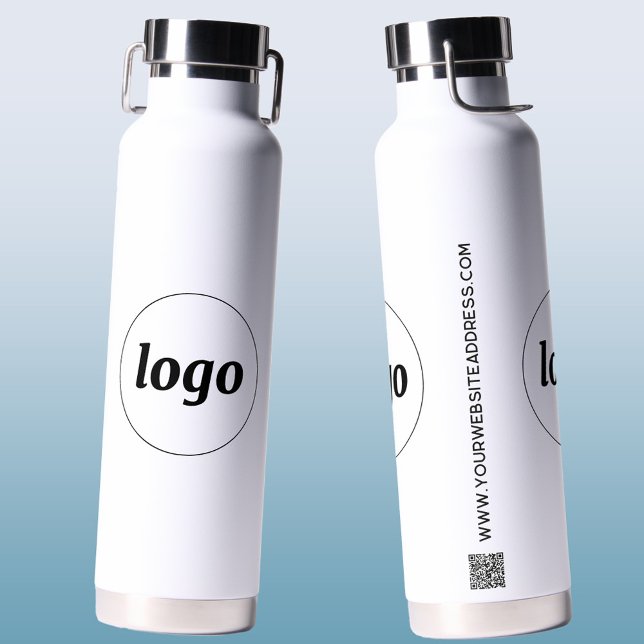 Logo QR Code Text Business Branding Promotional Water Bottle (Simple logo with QR code and custom text business branding promotional water bottle)