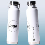 Logo QR Code Text Business Branding Promotional Water Bottle<br><div class="desc">Add your own logo,  QR code website destination and choice of text to this design.  Remove the text if you prefer.  Minimalist and professional to promote brand loyalty.  Great for staff and employee branding,  or as a promotional product for your clients and customers.</div>