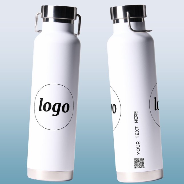 Logo QR Code Text Business Branding Promotional Water Bottle (Simple logo with QR code and custom text business branding promotional water bottle)