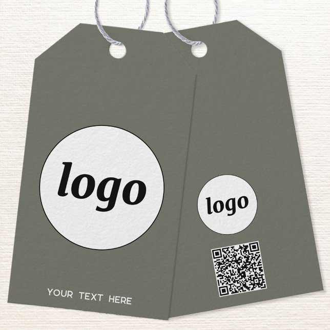 Logo QR Code Text Business Product Price Label Tag (Logo with QR code and custom text business promotional sage green product or price tags)