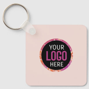 Logo, QR code text double sided light blush pink Key Ring