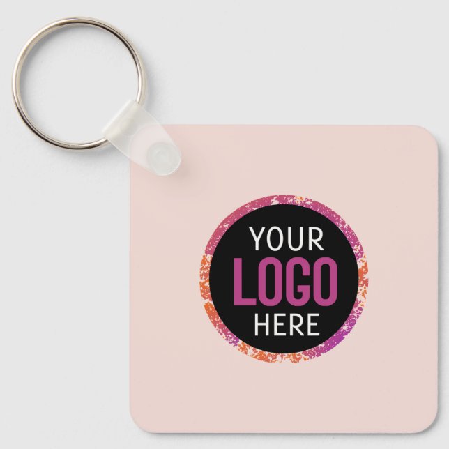 Logo, QR code text double sided light blush pink Key Ring (Front)