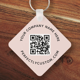 Logo, QR code text double sided light blush pink Key Ring