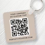 Logo, QR code text double sided light mocha brown Key Ring<br><div class="desc">Double sided keychain with your custom logo,  QR code and custom text on a light mocha brown or custom color background. Change fonts and font colors,  move and resize elements with the design tool.</div>