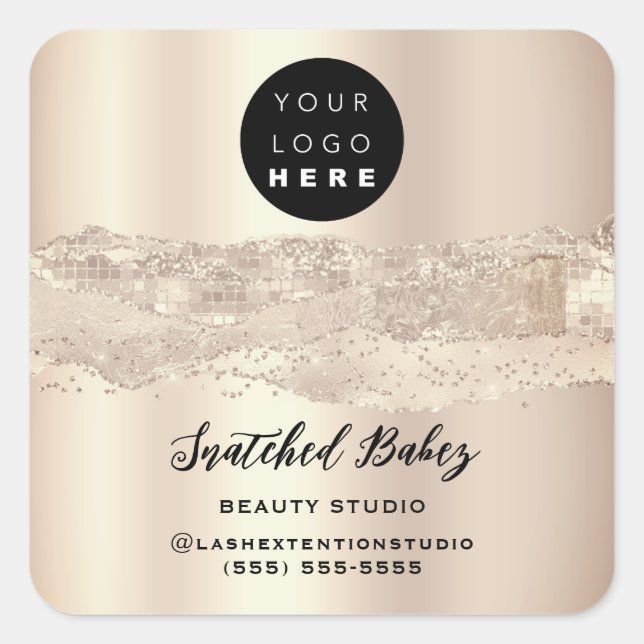 Logo QR Code Thank You Strokes Rose Glitter Square Sticker (Front)