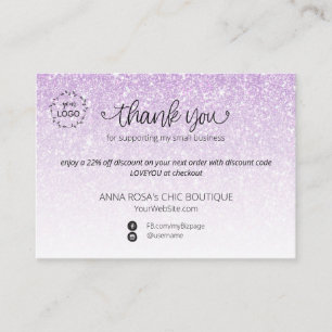 *~* Logo QR . Ombre Glitter Thank You Branding Enclosure Card