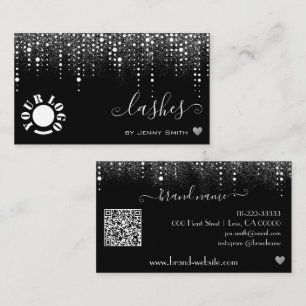 Logo QR Template Pretty Drips Silver Glitter Rain Business Card