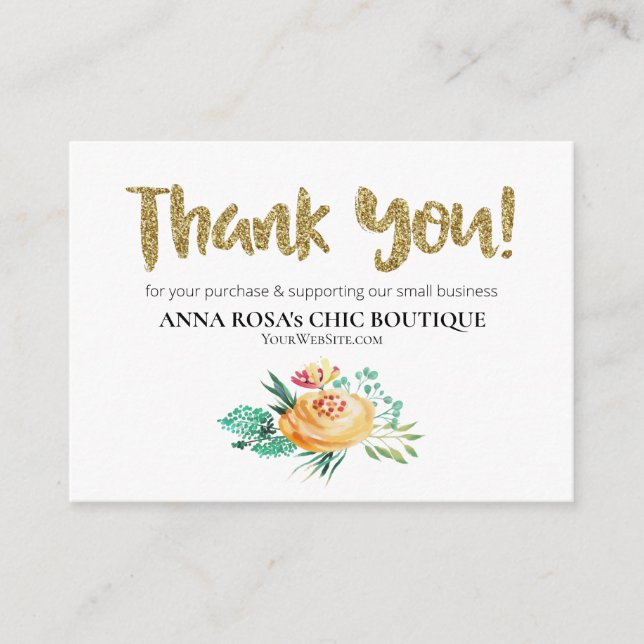 *~* LOGO QR THANK YOU Review ROSES FLORAL AP8 Enclosure Card (Front)