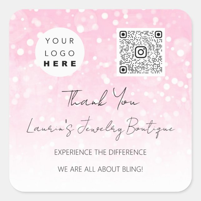  Logo QrCode Online Shop Pink Square Sticker (Front)