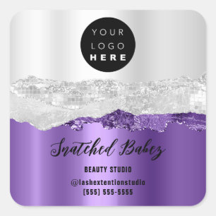 Logo QRCode Online Shop Strokes Silver Grey Purple Square Sticker