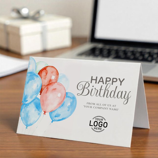 Logo Red Blue Balloons Corporate Happy Birthday Card (Creator Uploaded)