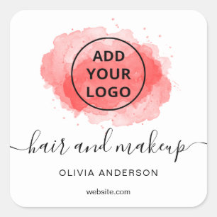 Logo Red brushstroke typography hair makeup Square Sticker