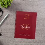 Logo red monogram modern business 2026 planner<br><div class="desc">A red background. Personalise and add your business logo,  monogram initials,  name and year/title.  Golden and white letters. Your company logo both on front and on the back.</div>