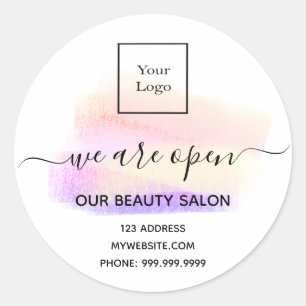Logo reopening beauty salon light white pastel classic round sticker