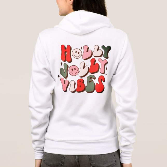 Logo Retro Christmas Holly Jolly Vibes Holidays Hoodie (Back)