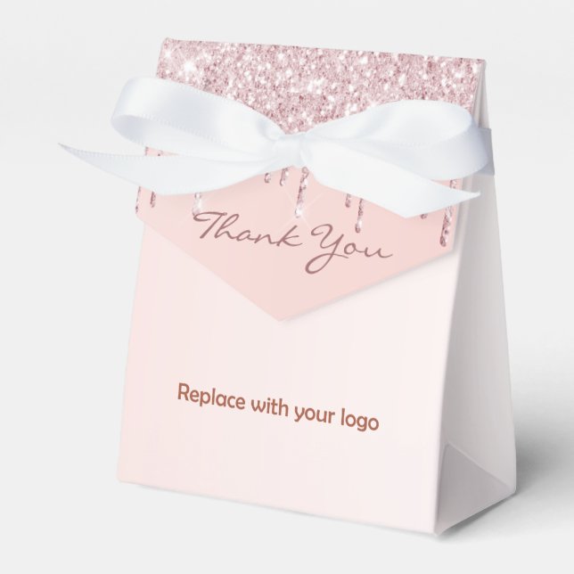 Logo rose gold blush glitter drips beauty salon favour box (Front Side)