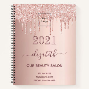 Logo rose gold glitter drips beauty salon  notebook
