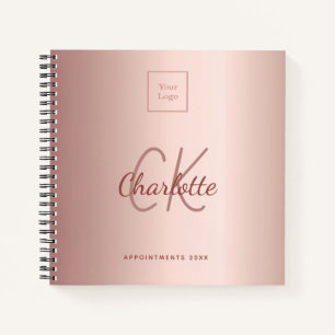 Logo rose gold monogram business notebook