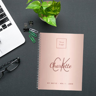 Logo rose gold monogram elegant business notebook