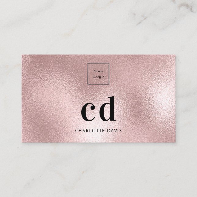 Logo rose gold monogram minimalist business card (Front)