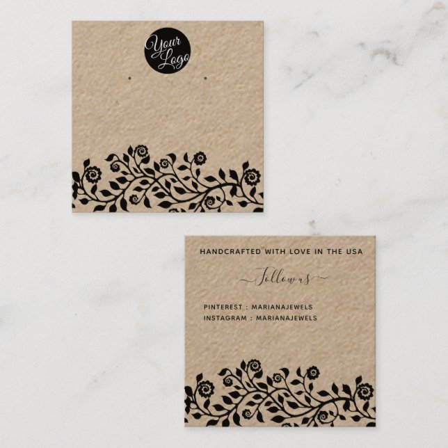    Logo Rustic Large Bridal Earrings Display Cards (Front/Back)