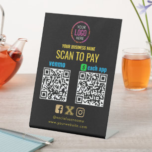 Logo Scan to Pay CashApp Venmo QR Code Pedestal Si Pedestal Sign