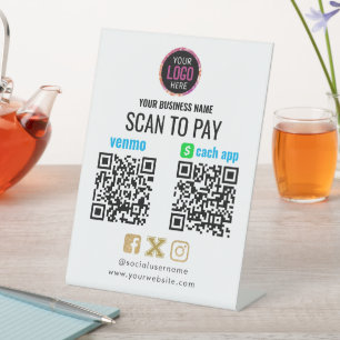 Logo Scan to Pay CashApp Venmo QR Code Pedestal Si Sign