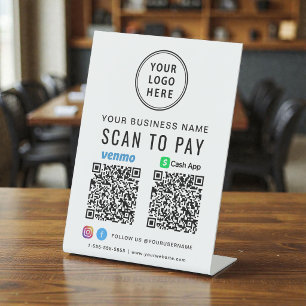 Logo Scan to Pay CashApp Venmo QR Code Pedestal Sign