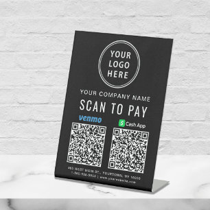 Logo Scan to Pay Venmo CashApp QR Codes Black Pedestal Sign